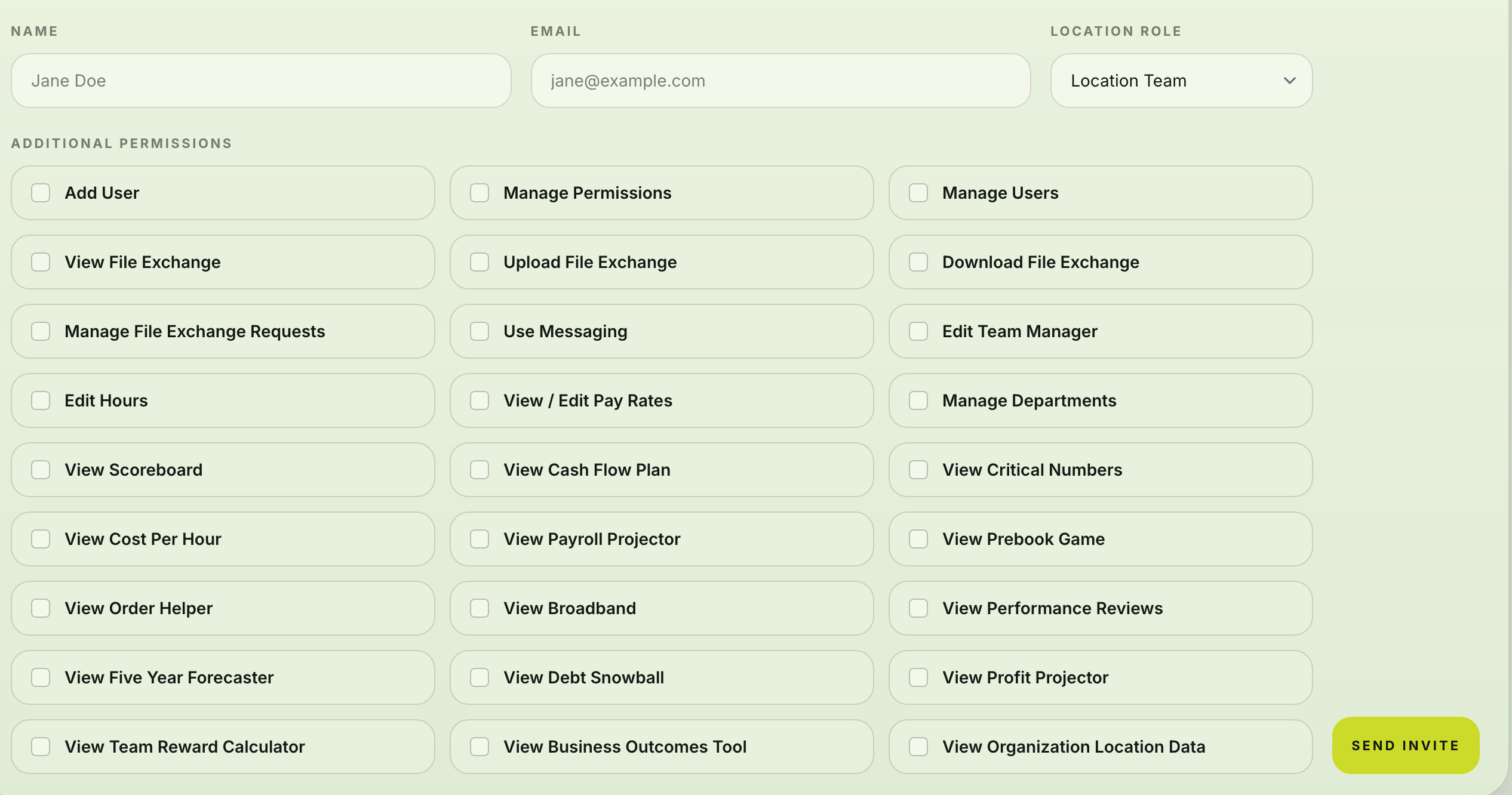 Permissions preview inside Olliv Command Center